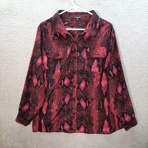 Notations Shirt Womens 2X Purple Black Snakeskin Blouse Roll Tab Sleeves Preppy